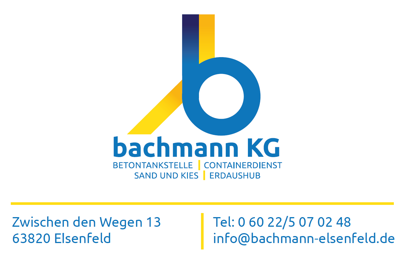 Firma Bachmann in Elsenfeld. Betontankstelle COntrainerdienst, Sand und Kies, Erdauhub
